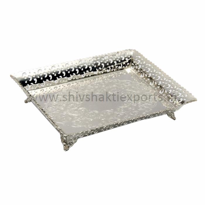 Fruit Tray Embossed Design Silver Platted - Brass