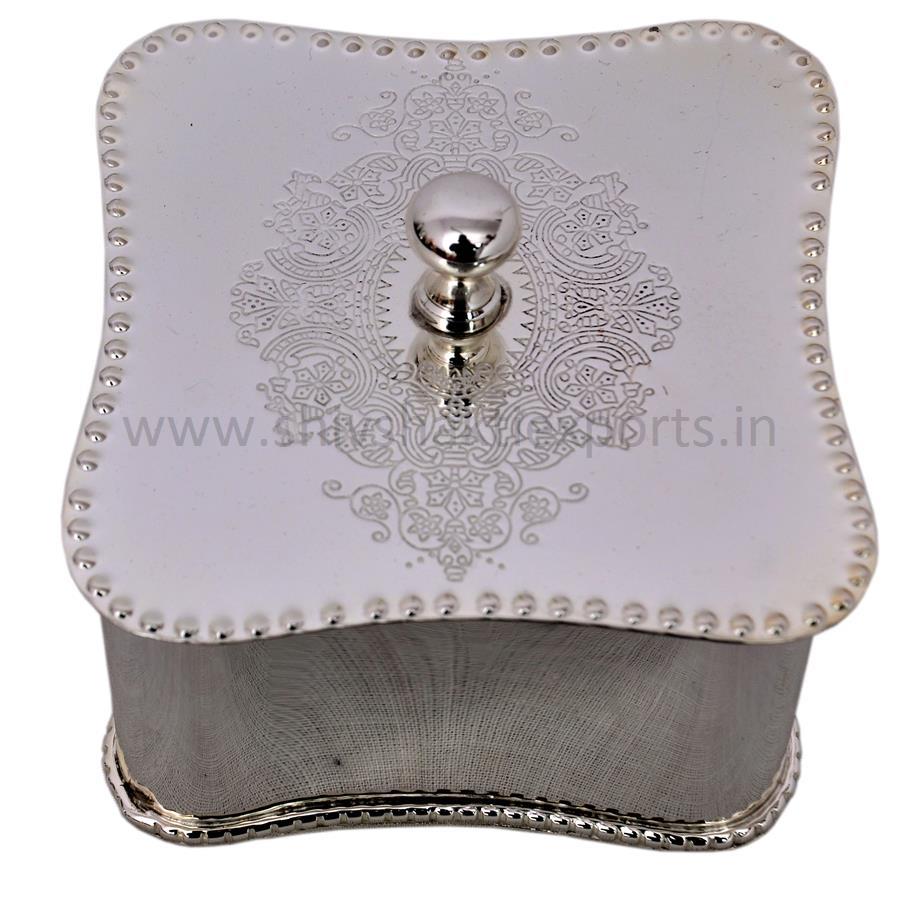 Dry Fruit Box with Embossed Design Silver Platted